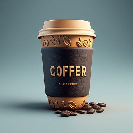 Coffee cup mockup with coffee beans in 3d illustrationの素材