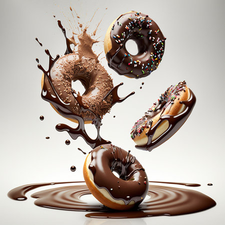Donuts with chocolate splash isolated on white background. 3d illustrationの素材
