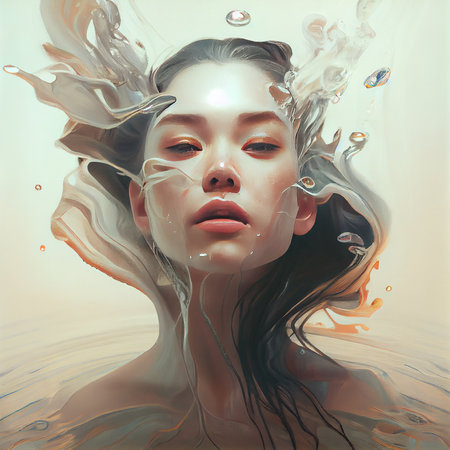 Portrait of beautiful young woman in water. 3d rendering.の素材