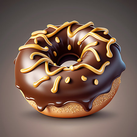 Chocolate donut with glaze on a dark background. Vector illustration.の素材