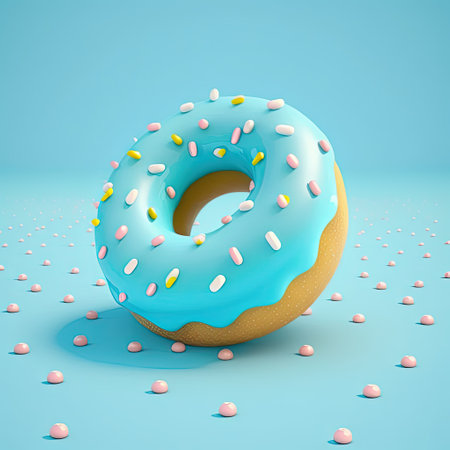 3d render of glazed donut with sprinkles on blue backgroundの素材