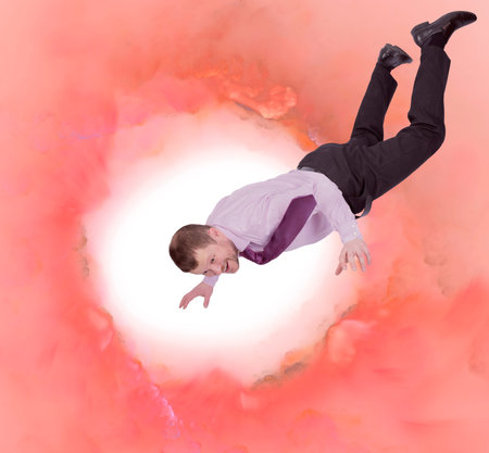 Businessman falling down with abstract background