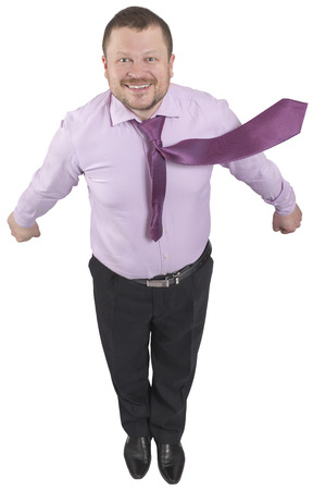 Businessman flying up on white backgroundの写真素材