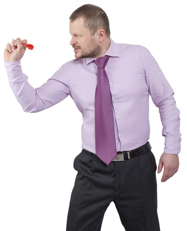 Businessman aiming by dart on white backgroundの写真素材