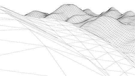 abstract 3d wireframe wave net surface scientific backgroundのイラスト素材