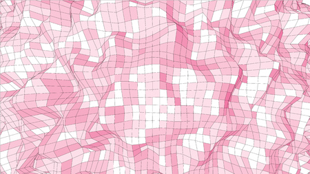 Abstract wireframe red colored surface wave objectのイラスト素材