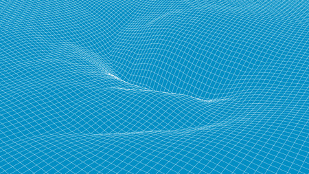 Abstract 3d wireframe blue wave surface backgroundのイラスト素材