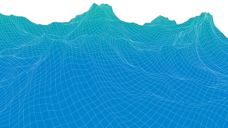 Abstract 3d wireframe surface looks like blue sea waveのイラスト素材