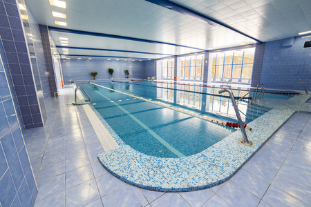 public swimming pool interior blue water sportの写真素材