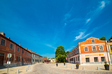 KULDIGA, LATVIA - AUGUST 27, 2014: streets and houses of old historic town of Kuldiga