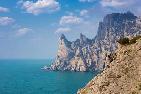 Crimea mountains and Black sea landscape at sunny dayの写真素材