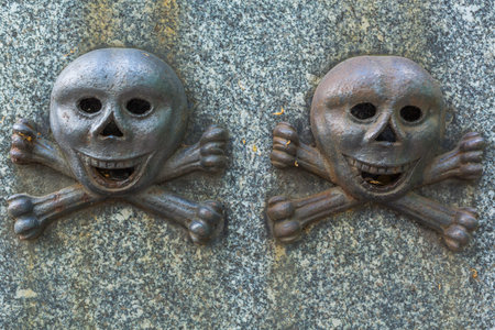 Relief with sculls on 18th century grave, Lazarus Cemetery, Alexander Nevsky Lavra, Saint...