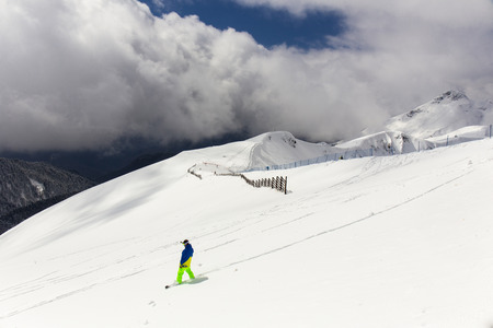 ROSA KHUTOR, RUSSIA - MARCH 31, 2016: View of slopes of Rosa Khutor ski resortのeditorial素材