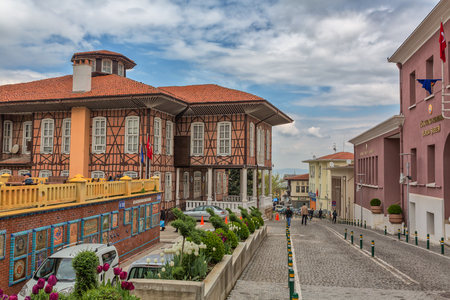 BURSA, TURKEY - APRIL 24, 2015: City hall, vintage house on city square of old townのeditorial素材