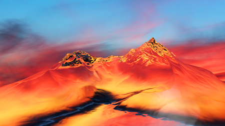 3D illustration of surreal jelly mountains on colorful backgroundの写真素材
