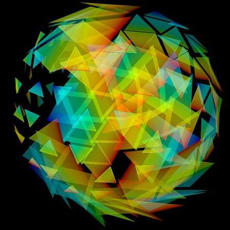 3D illustration of colored globe object consist of trianglesの写真素材