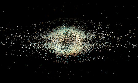 3D illustration of blowup digital galaxy on black backgroundの写真素材