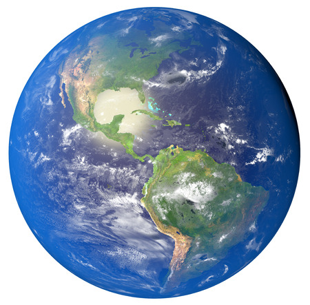 3D illustration of planet Earth with continents and blue ocean waters. Elements of this image furnished by NASA.の写真素材