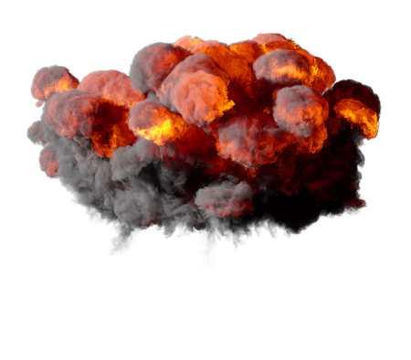 3D illustration of explosion fire cloud on white backgroundの写真素材