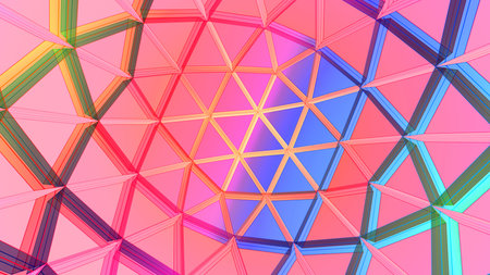 3D illustration of network grid colored sphereの写真素材