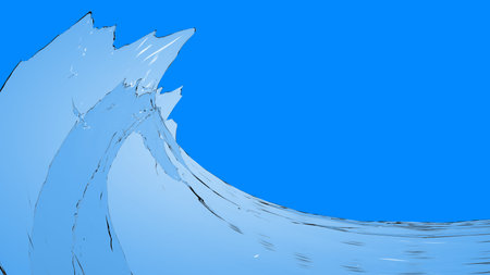 3D illustration of transparent liquid wave on blue background