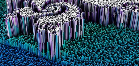 3D illustration of abstract macro render structure made of millions colored columnsの写真素材