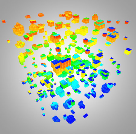 3D illustration of three-dimensional model consist of blocks