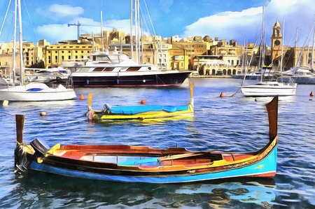 Colorful painting of boats in marineの写真素材