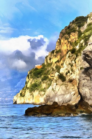 Beautiful seascape with cliff colorful paintingの写真素材