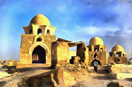 Colorful painting of Mausoleum, Fatimid cemeteryの写真素材