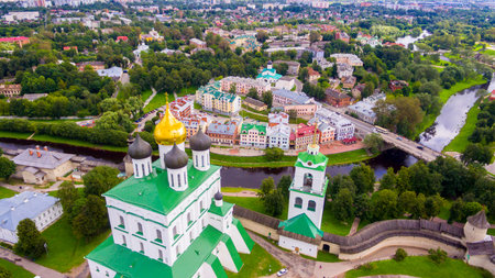Aerial view of the Trinity Cathedral, Pskov Kremlinの写真素材