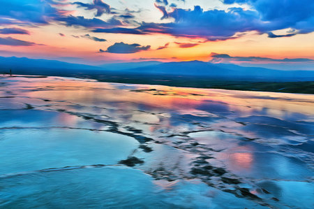 Colorful painting of sunset at the valleyの写真素材