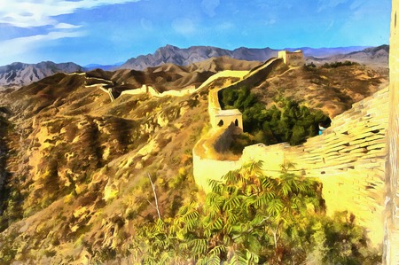 Colorful painting of Great Wall of Chinaの写真素材