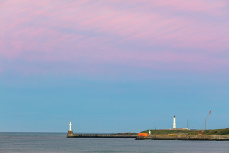 Beautiful evening seascape with pier at sunset time