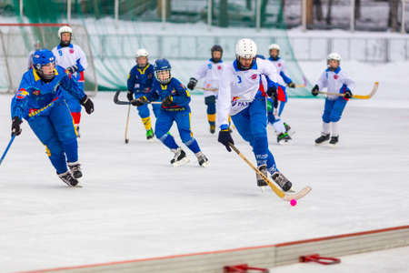 RUSSIA, KRASNOGORSK - DECEMBER 10, 2017: Moscow region bandy championship. BC Zorky - BC Vympel 3:5のeditorial素材