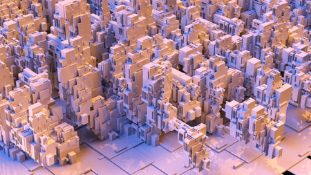 3D illustration of futuristic structure looks like modern city.の写真素材