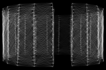 3D illustration of geometric polygon slabs on black background.