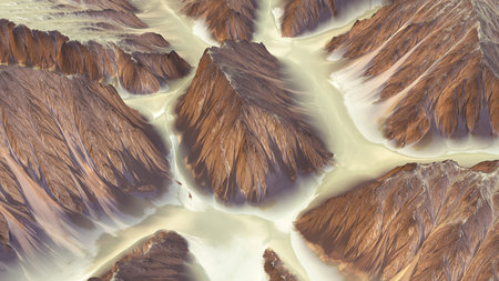 3D illustration of beautiful mountain landscape relief