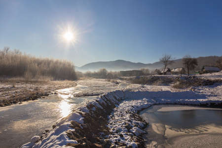 Beautiful sunny winter landscape at Caucasus mountains.の写真素材