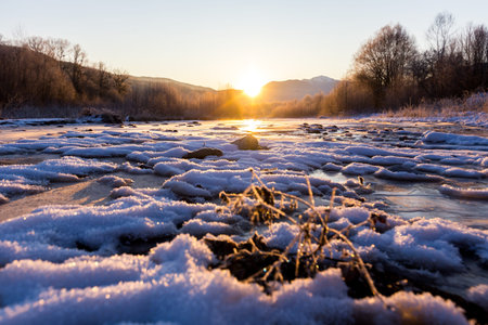 Beautiful sunny winter landscape at Caucasus mountains.