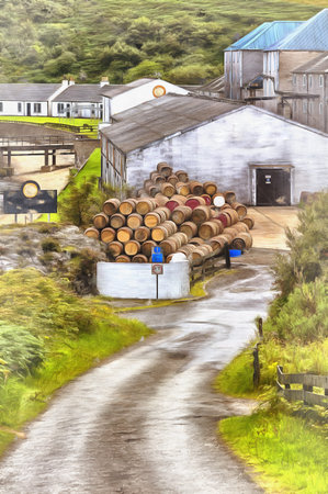Old distillery colorful painting looks like picture
