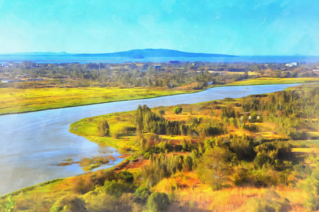 Blue Nile viewed colorful painting looks like picture
