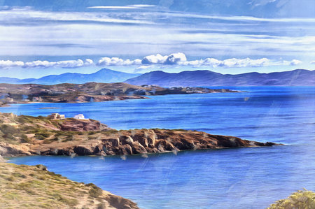 Scenery view on Aegean sea coast colorful painting