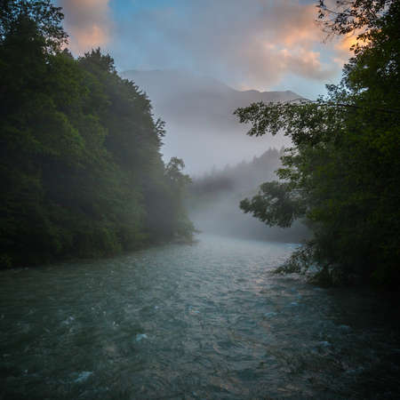 Beautiful scene with mountain river at summer time.の写真素材