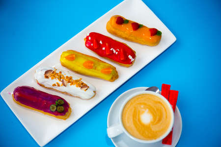 Served tasty bakery products close up viewの写真素材