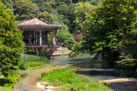 Beautiful landscape with old pavilion on the waterの写真素材