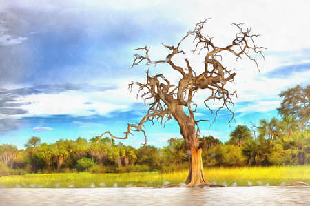Lake landscape colorful painting looks like picture, Tanzania, East Africa.の写真素材