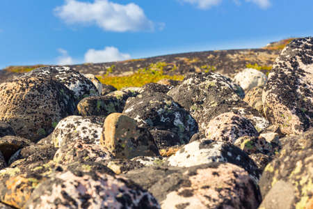 View on Barents sea shoreline with stonesの写真素材