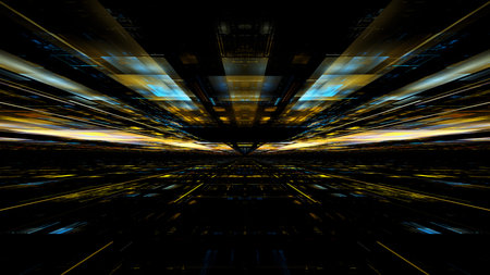 3D illustration of abstract fractal for creative design looks like modern city techno structure.