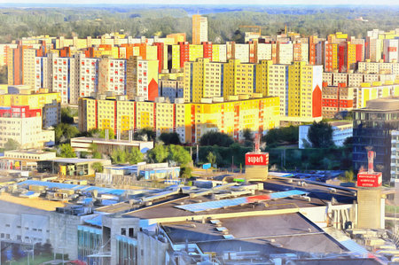 Modern cityscape of Bratislava colorful painting looks like picture, Slovakia.